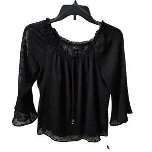 NWT BCX Juniors Round-Neck Sheer Flare-Sleeve Polka Dot Blouse XS